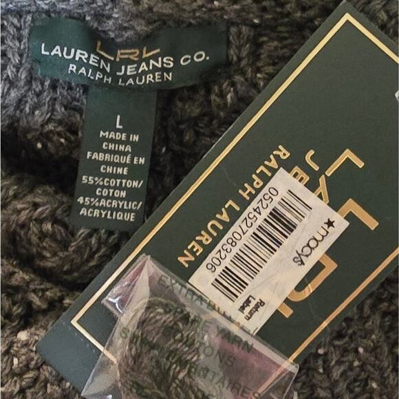 LRL Ralph Lauren Grey‎ Cowl Neck Cable Knit Classic Sweater Size Large New! - Picture 5 of 7